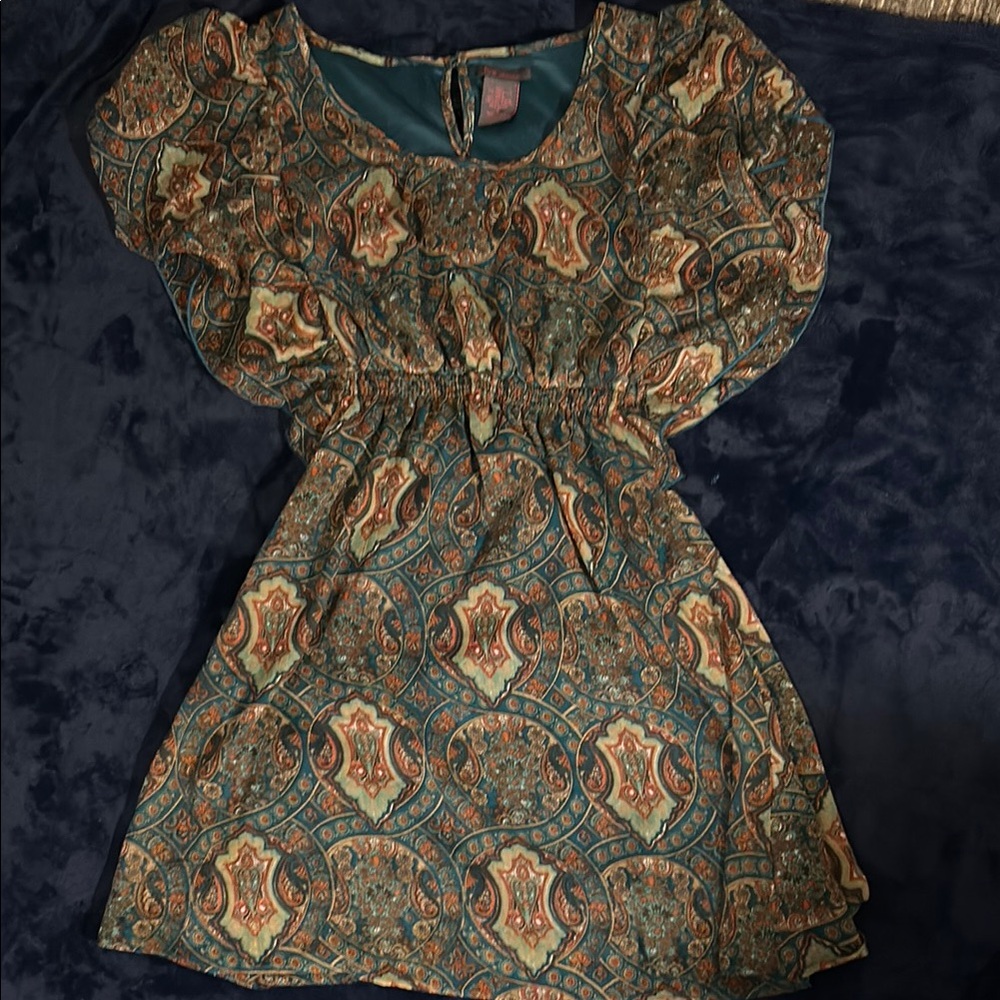 Fire Los Angeles Blue and Orange Puff Sleeve Sundress